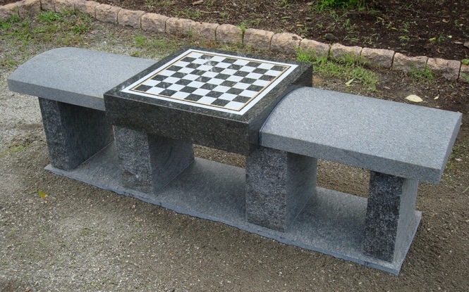 Stone chess bench artist Rick Rothrock